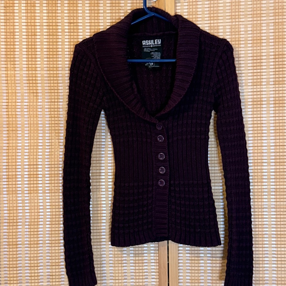 Ashley Aesthetic Perfection Purple Shawl Collar Button Cardigan Sweater Small